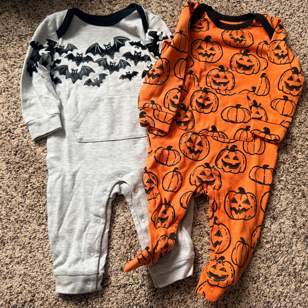 Halloween Themed Baby One Pieces - Gray and Orange 12 Months